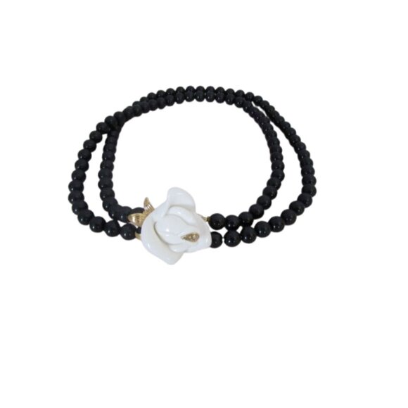 Kenneth Jay Lane For Avon Midnight Rose Necklace Vintage 80s Double Strand Black - Picture 1 of 8